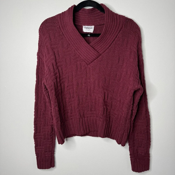 Callahan Selby Maroon V-neck Oversized Cotton Blend Knit Pullover Sweater - Picture 2 of 8